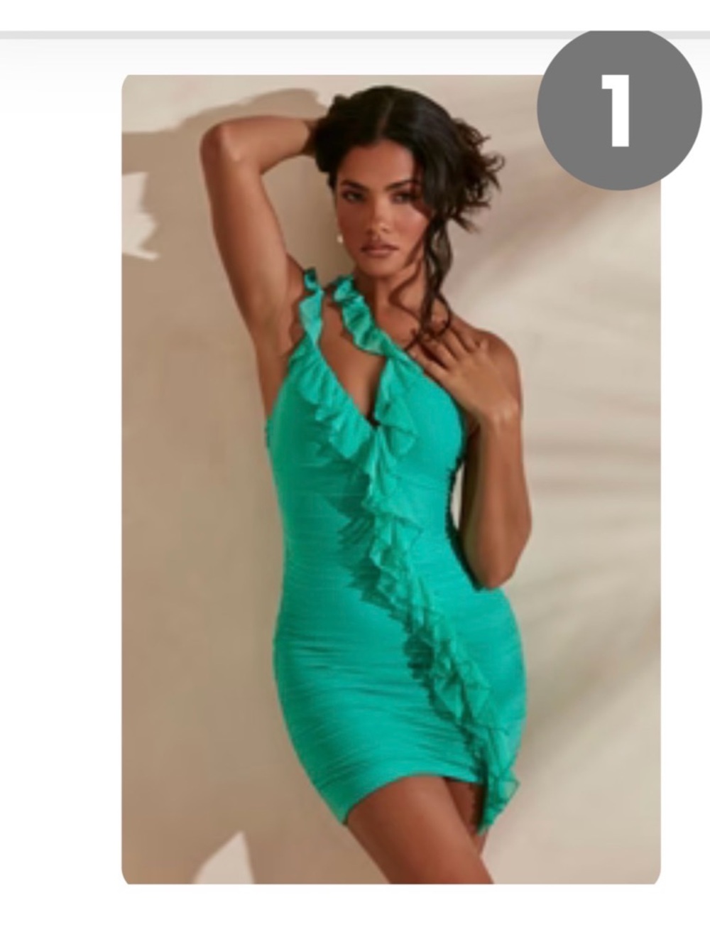 Oh Polly Teal One-Shoulder Ruffle Bodycon Dress